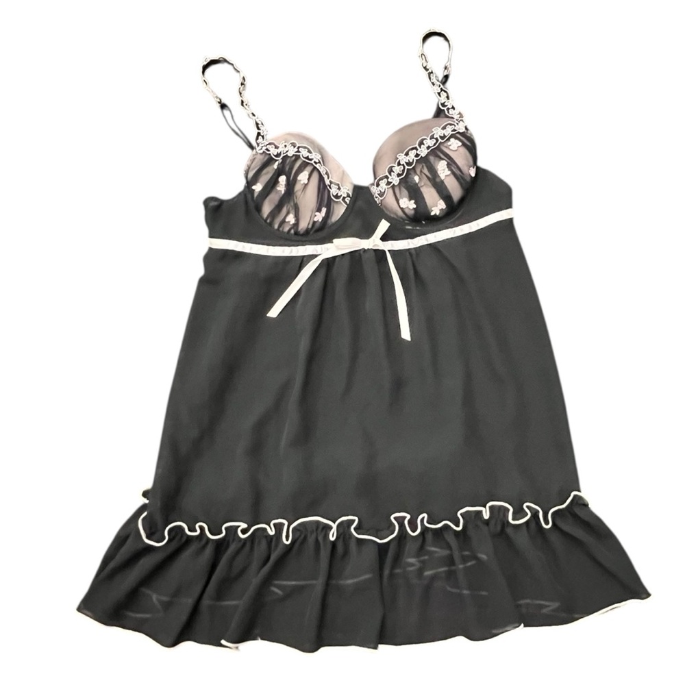Ambrielle Baby Doll Nighty Black Sheer Pale Pink Hook Close Built In Cups Medium